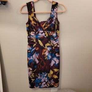 Adrianna Papell Off the Shoulder Layered Floral Abstract Dress Size Women's 8